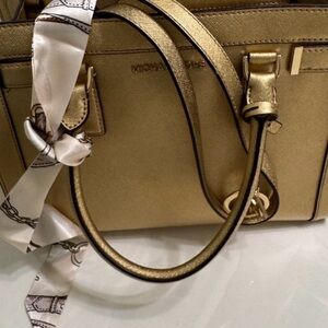 Michael Kors Gold Satchel with Scarf Accent